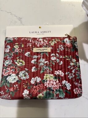 Laura Ashley Burgundy Floral Quilted Cosmetic Pouch